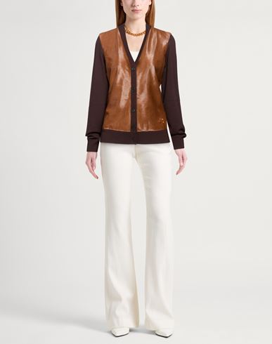 Jacob Cohёn Woman Cardigan Brown Size S Virgin Wool, Calfskin