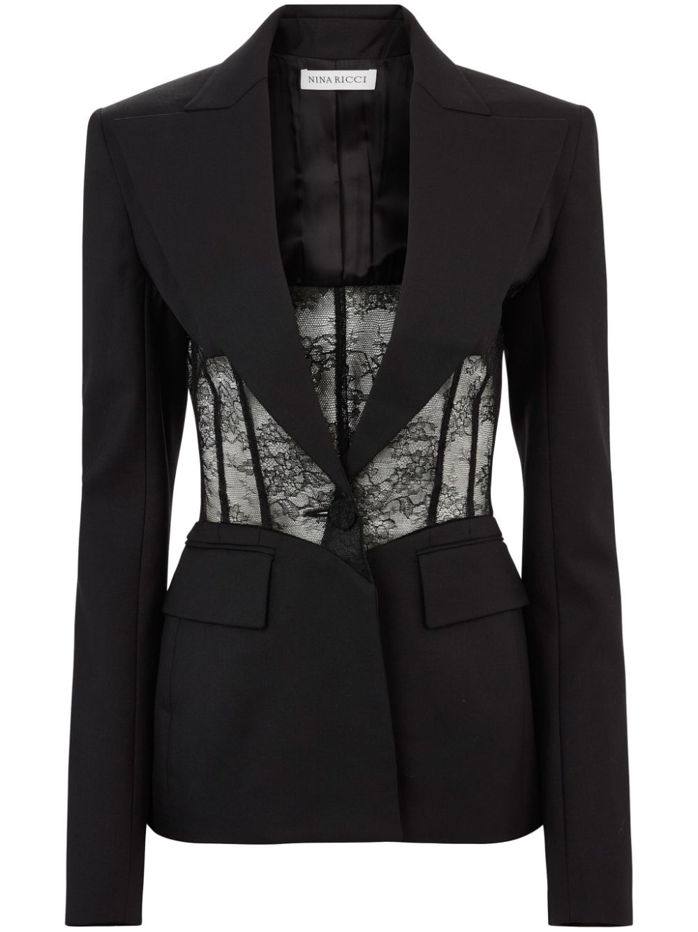 Lace-panel blazer - Black