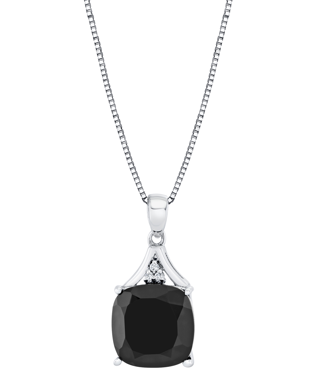 Onyx (6-1/6 ct. t.w.) and Diamond Accent Cushion Pendant Necklace in Sterling Silver - Silver