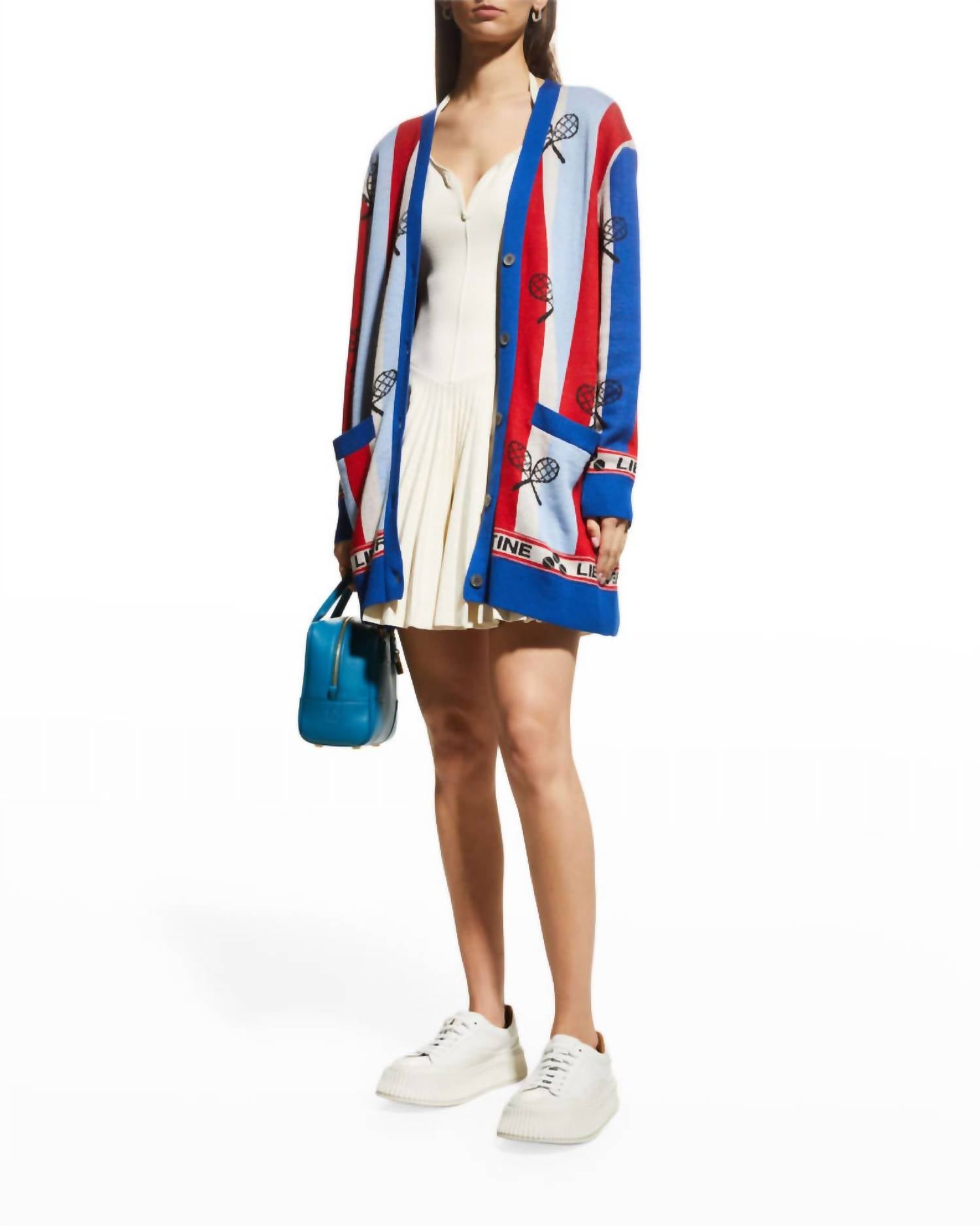 10 S N E 1 Tennis Stripes Cardigan In Red, White, Blue