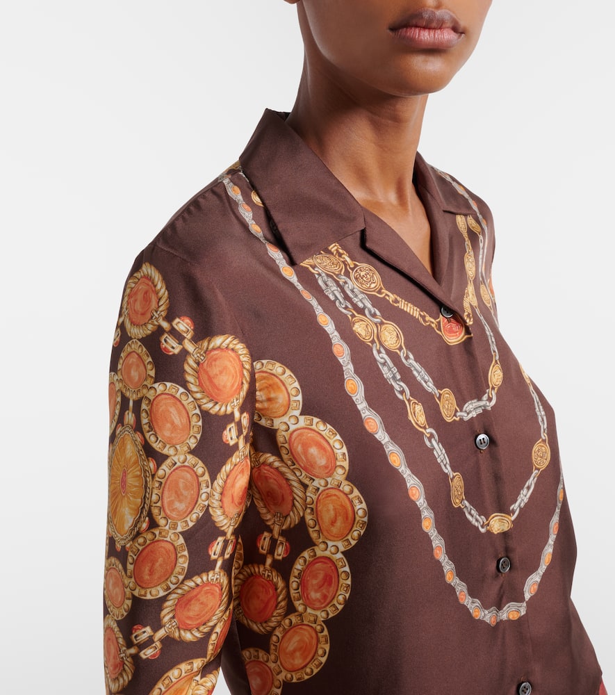 Printed cropped silk twill shirt