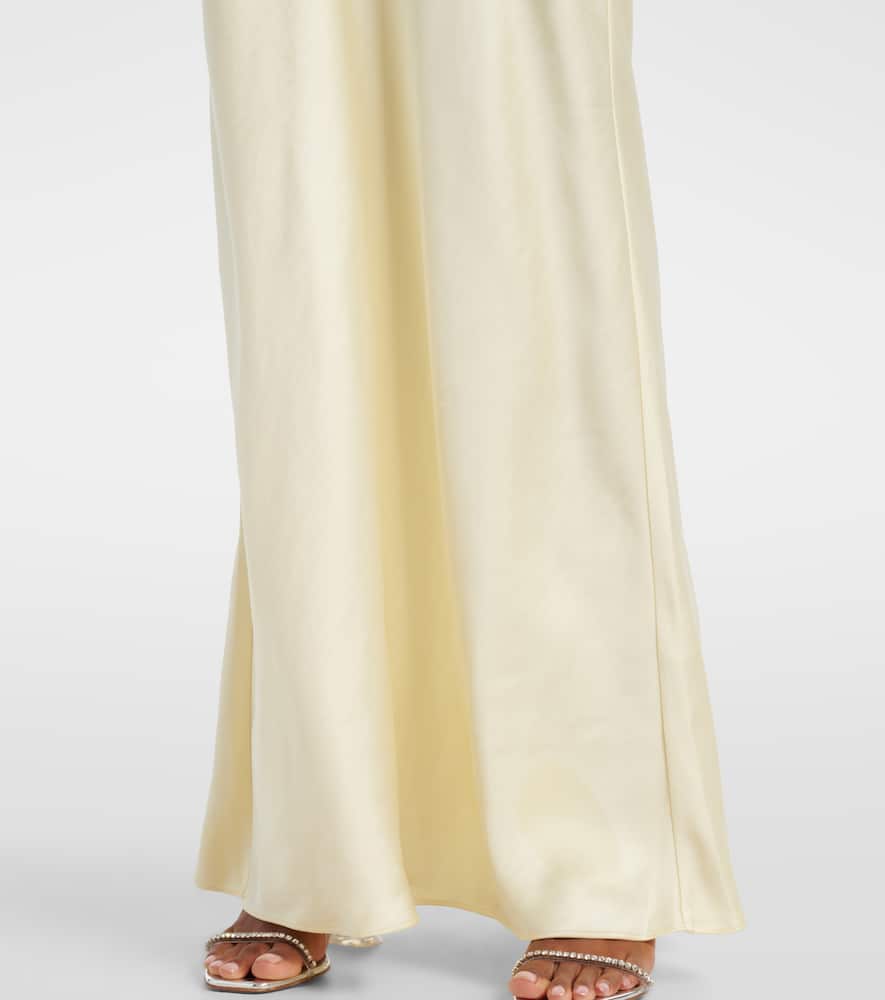 Self-Portrait Floral-appliqué satin maxi dress