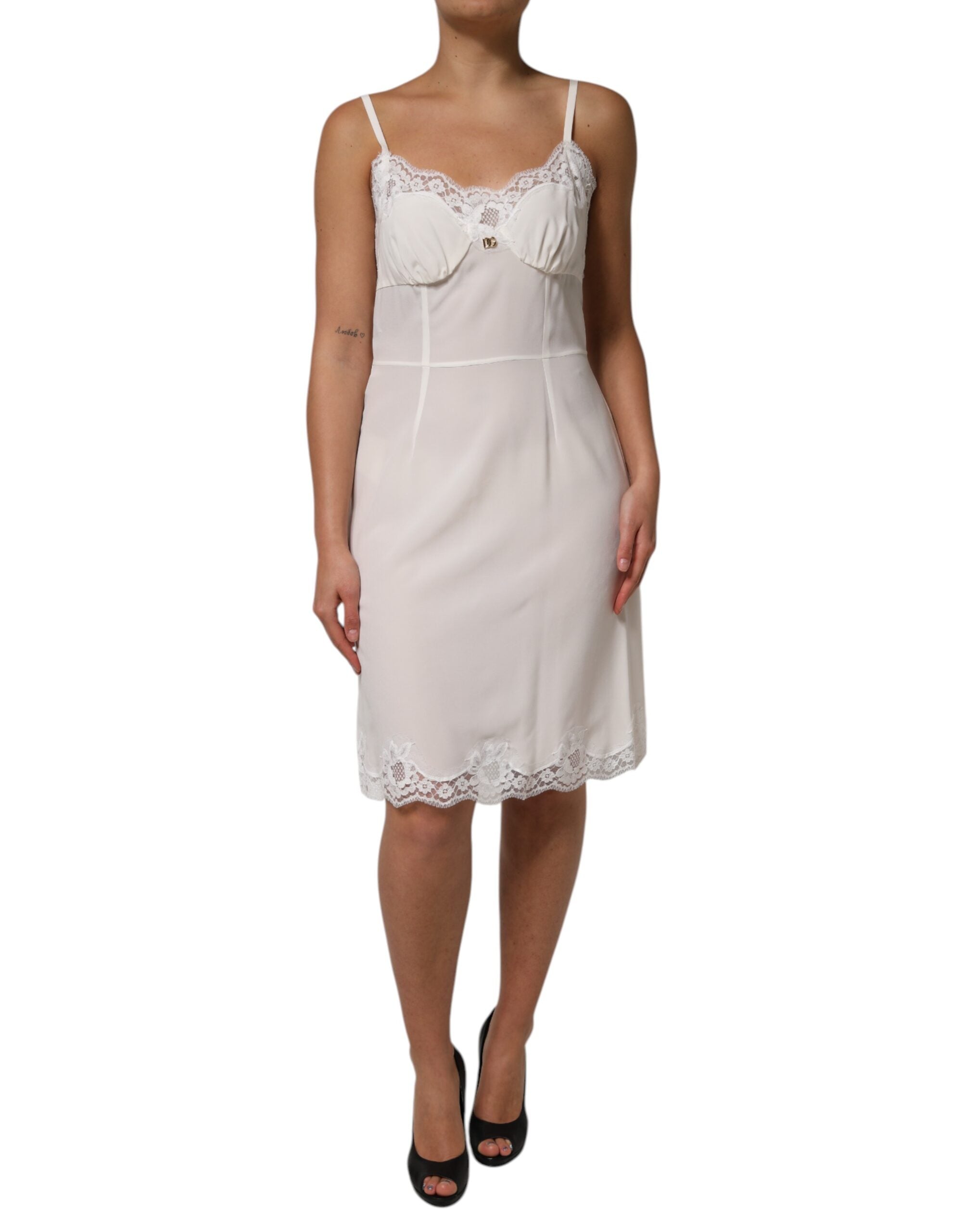 Silk Lace Slip Dress Slip Dress — White