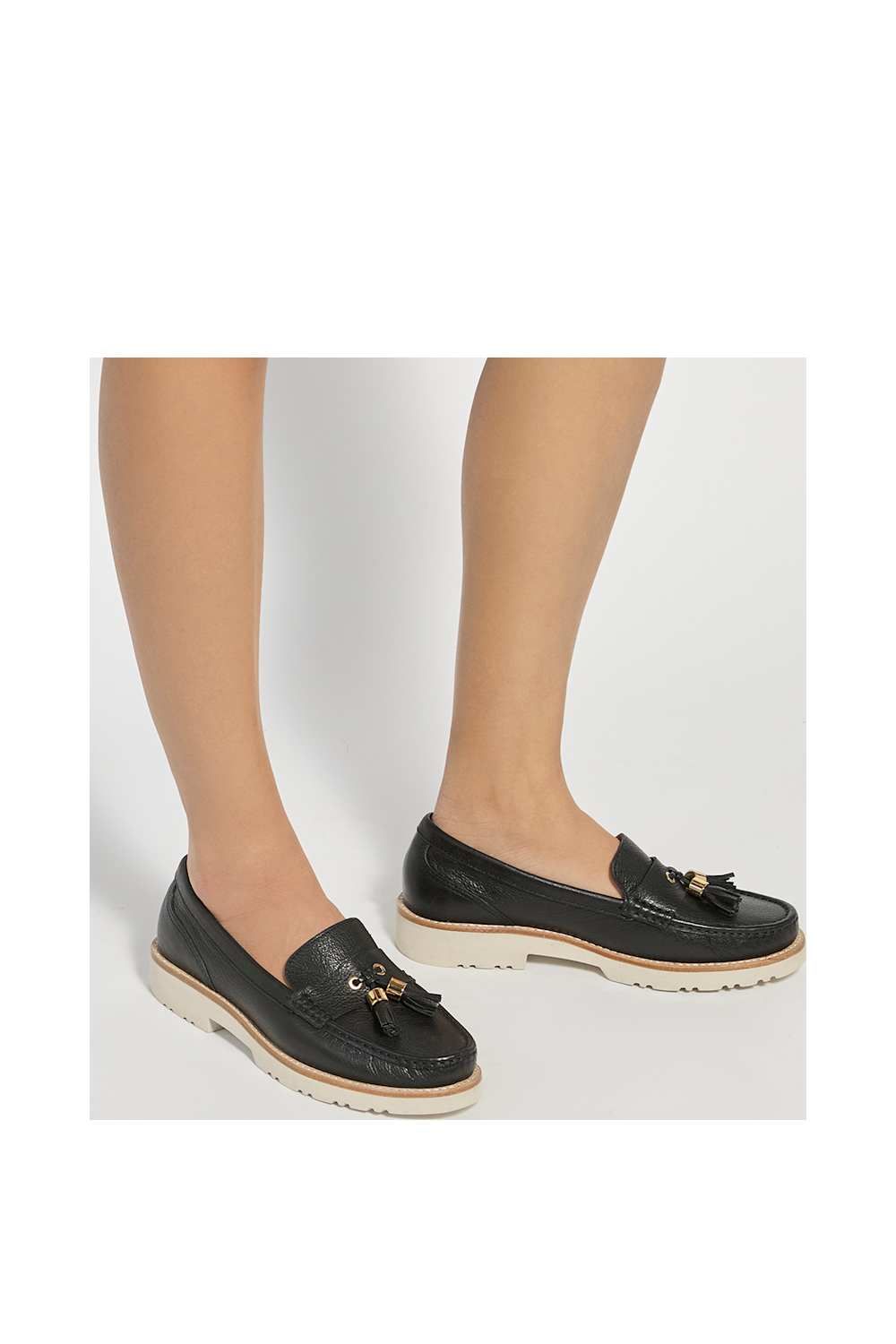 Dune London Women's Wide Fit 'Gwen' Leather Loafers in Black