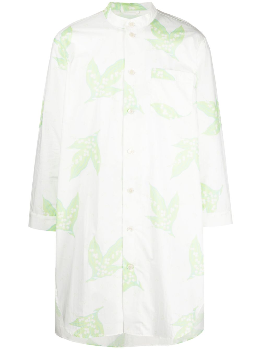 Lead-print band-collar shirt - White