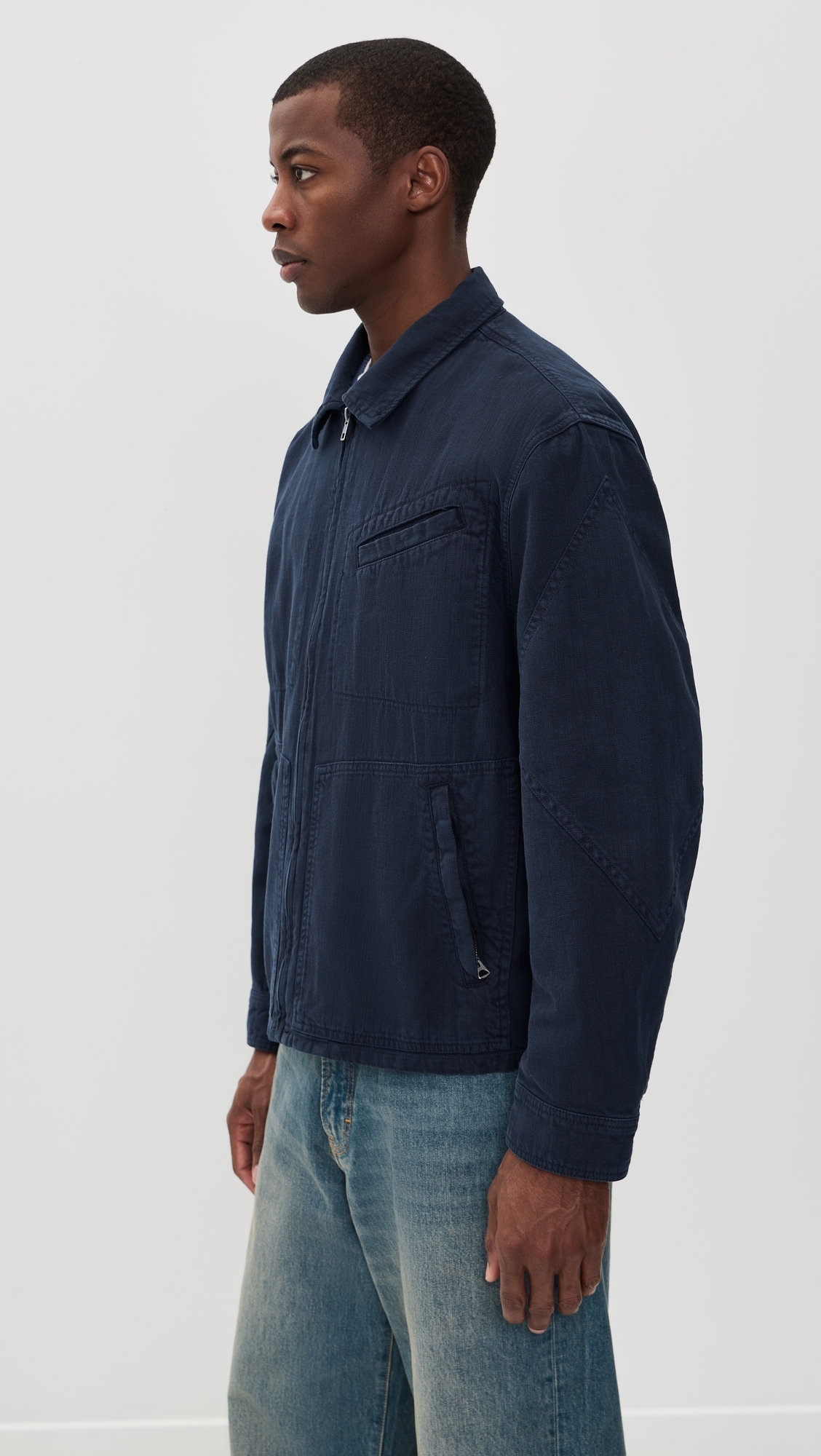 Elijah Zip Jacket In Linen Twill Dark Navy