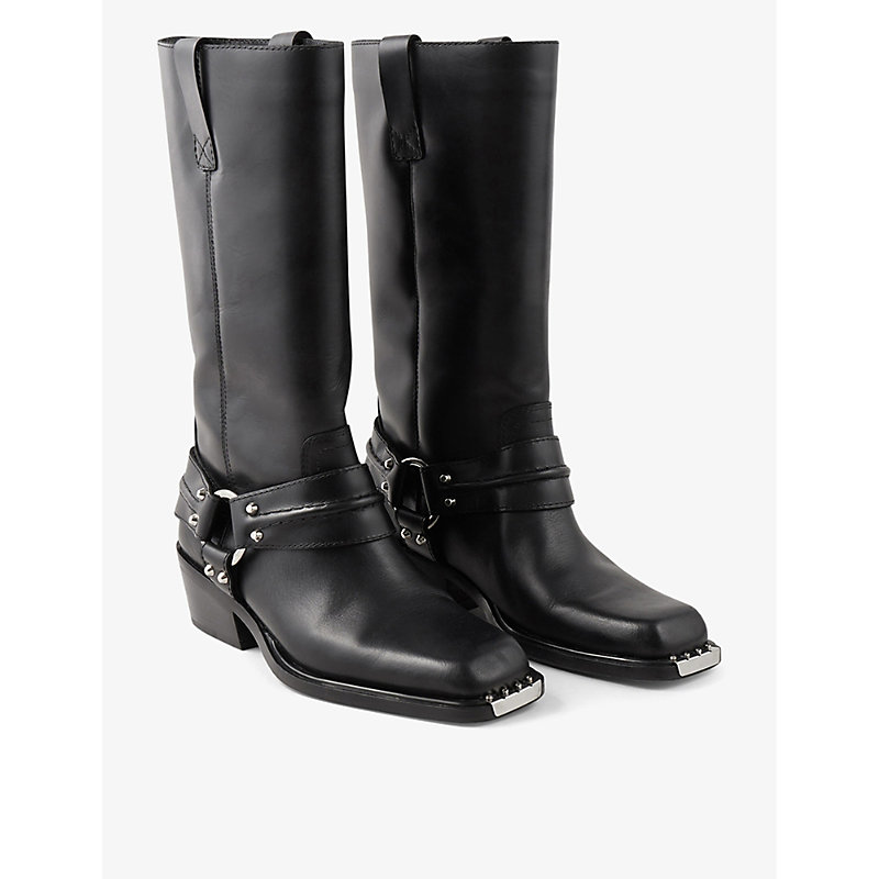 Womens Noir / Gris Sixten Buckle-embellished Leather Knee-high Boots