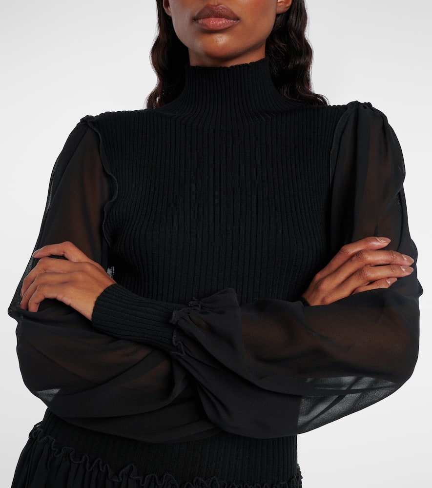 Ribbed-knit wool and silk minidress