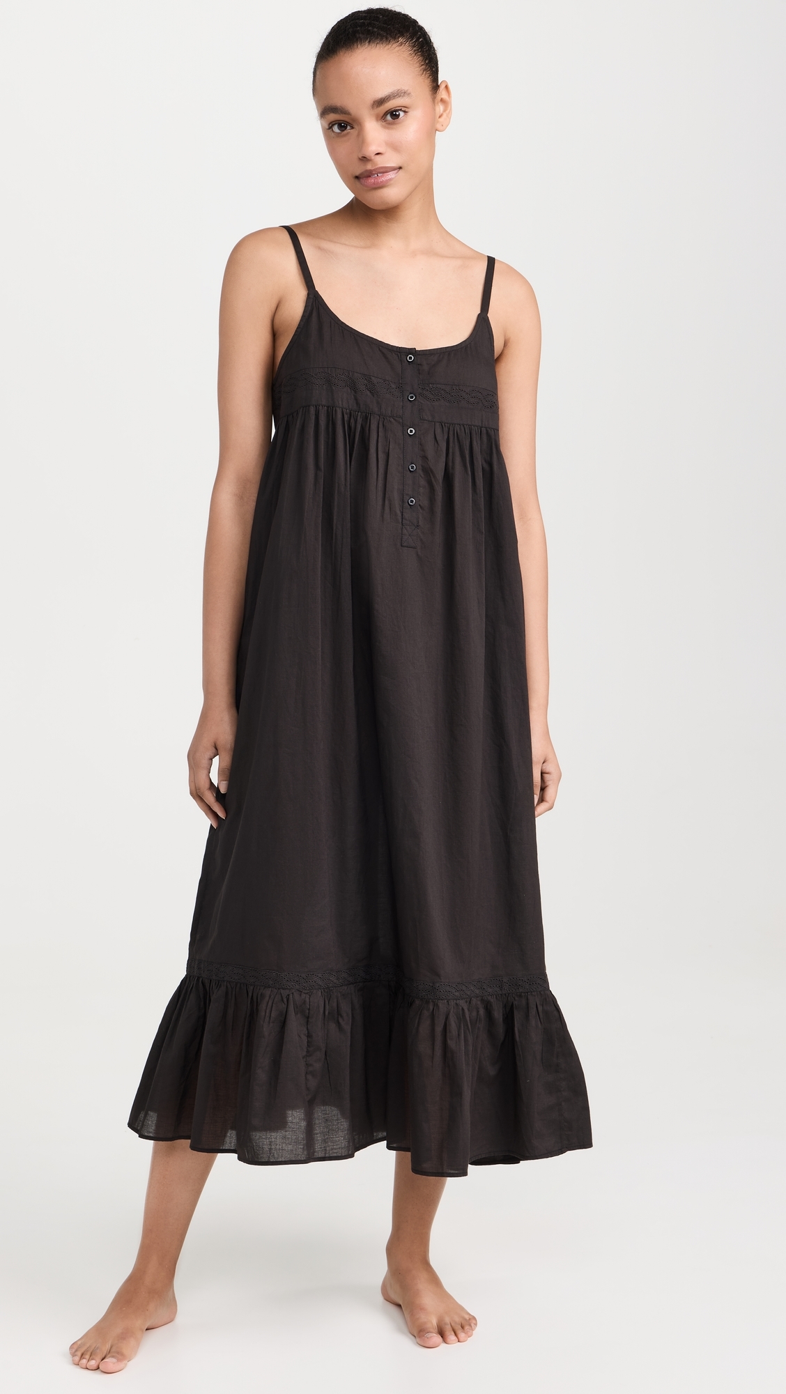 The Eyelet Ruffle Tank Night Dress Black