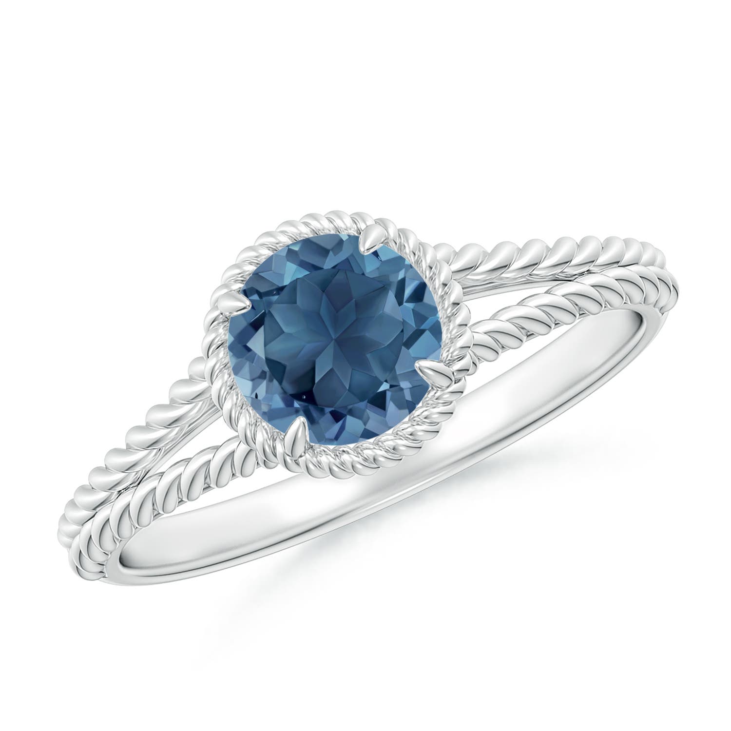 Angara 0.95 Carat London Blue Topaz Twist Rope Split Shank Ring in Platinum