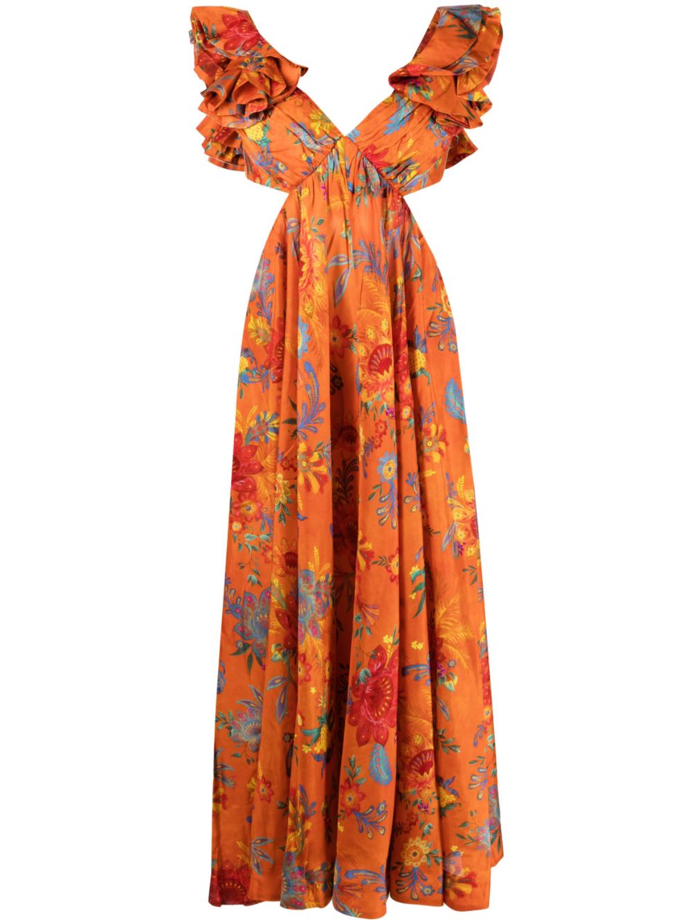 Ginger floral-print silk midi dress - Orange