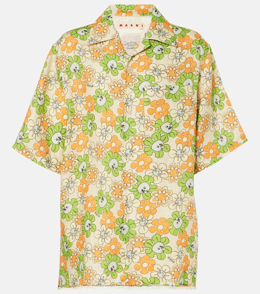 Floral linen bowling shirt