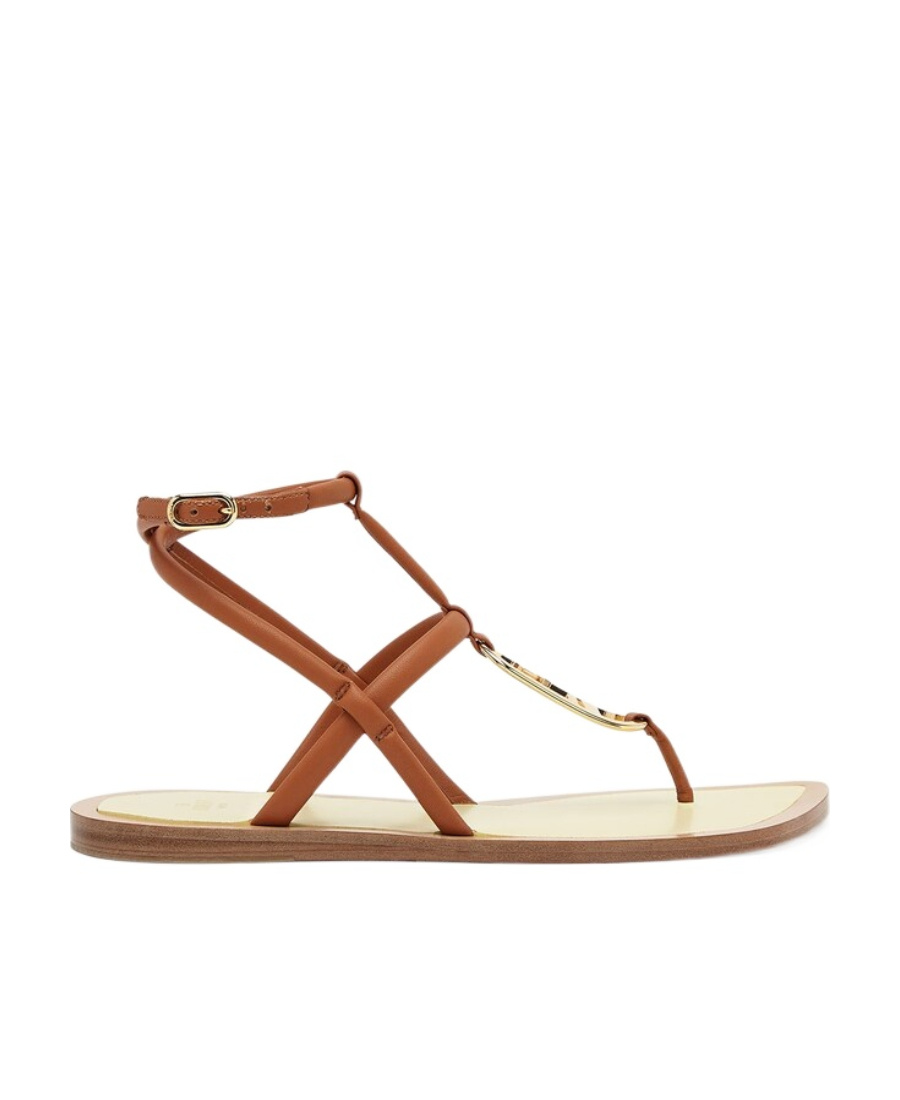 Brown nappa leather thong sandals