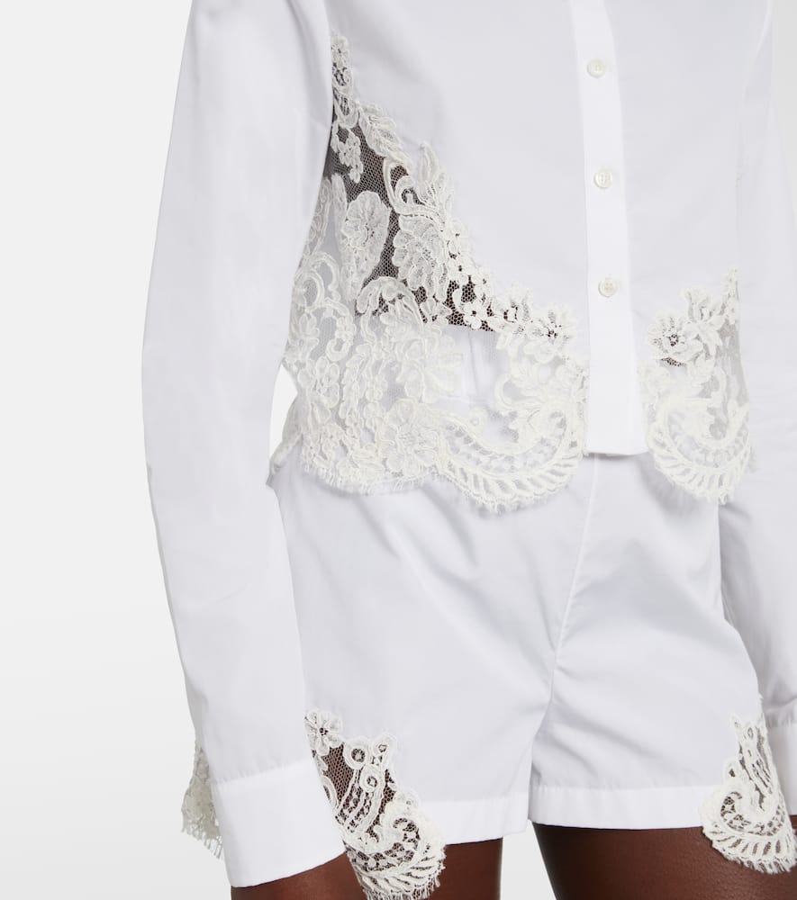 Lace-trimmed cotton poplin shirt