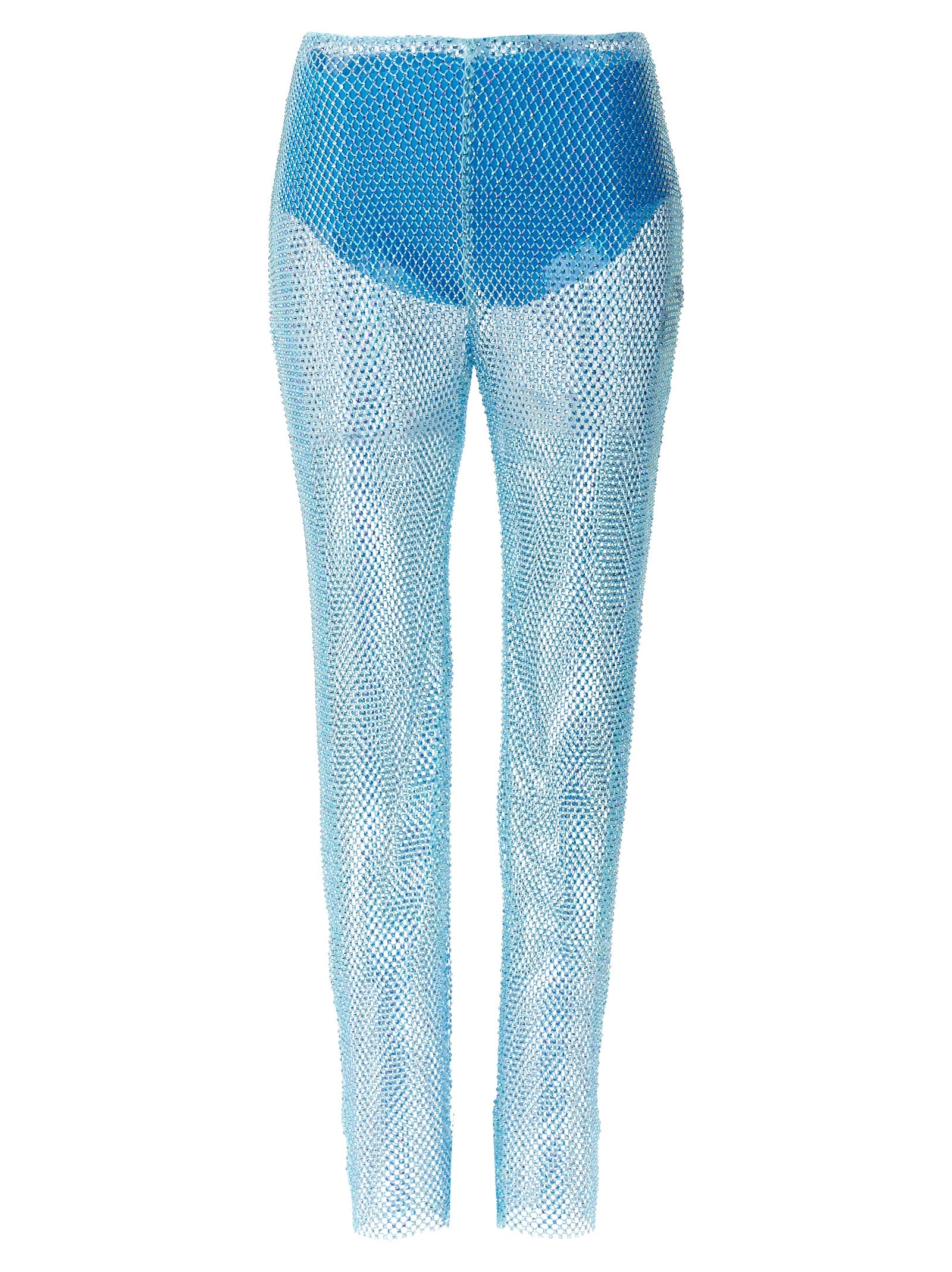 Sequin-Embellished Mesh Trousers — Blue