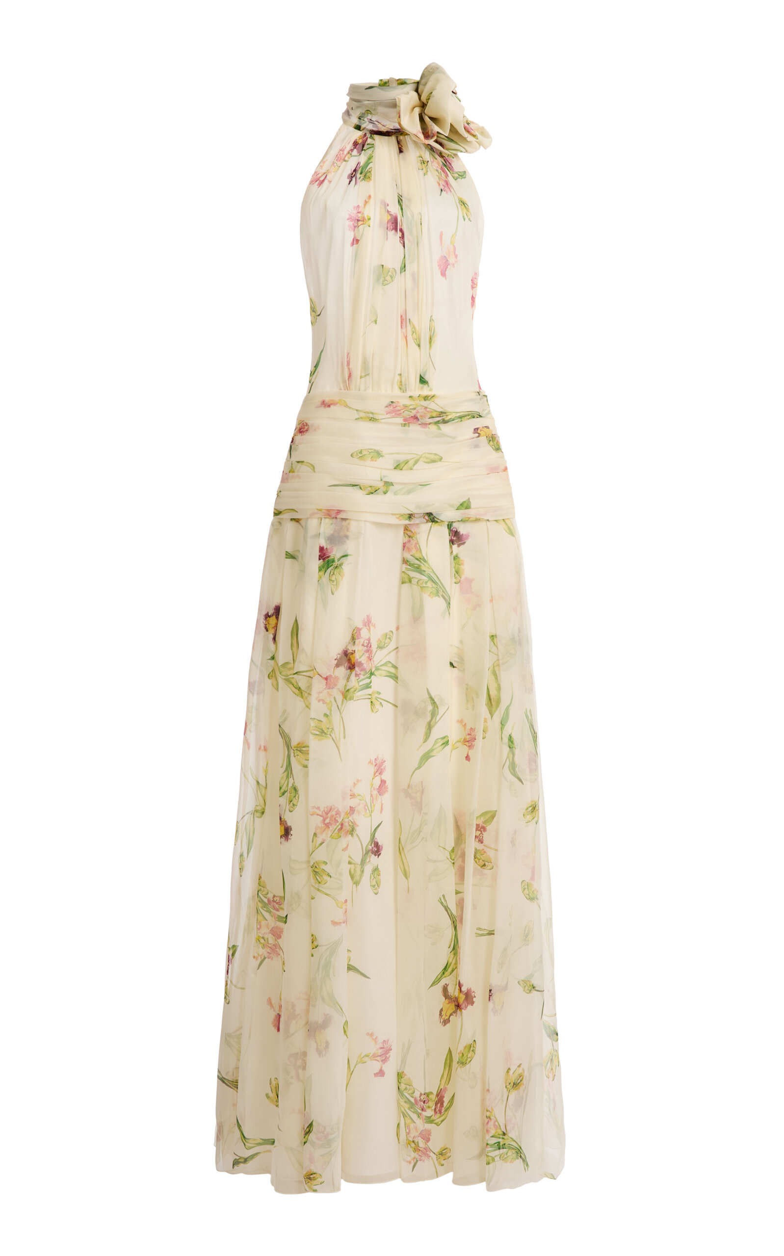Organza Silk Draped Long Dress - Moda Operandi