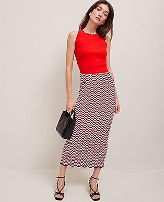 Ann Taylor Petite Striped Crochet Sweater Skirt