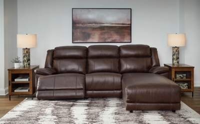 VonKurt 3-Piece Power Leather Reclining Modular Sofa Chaise, Dark Brown