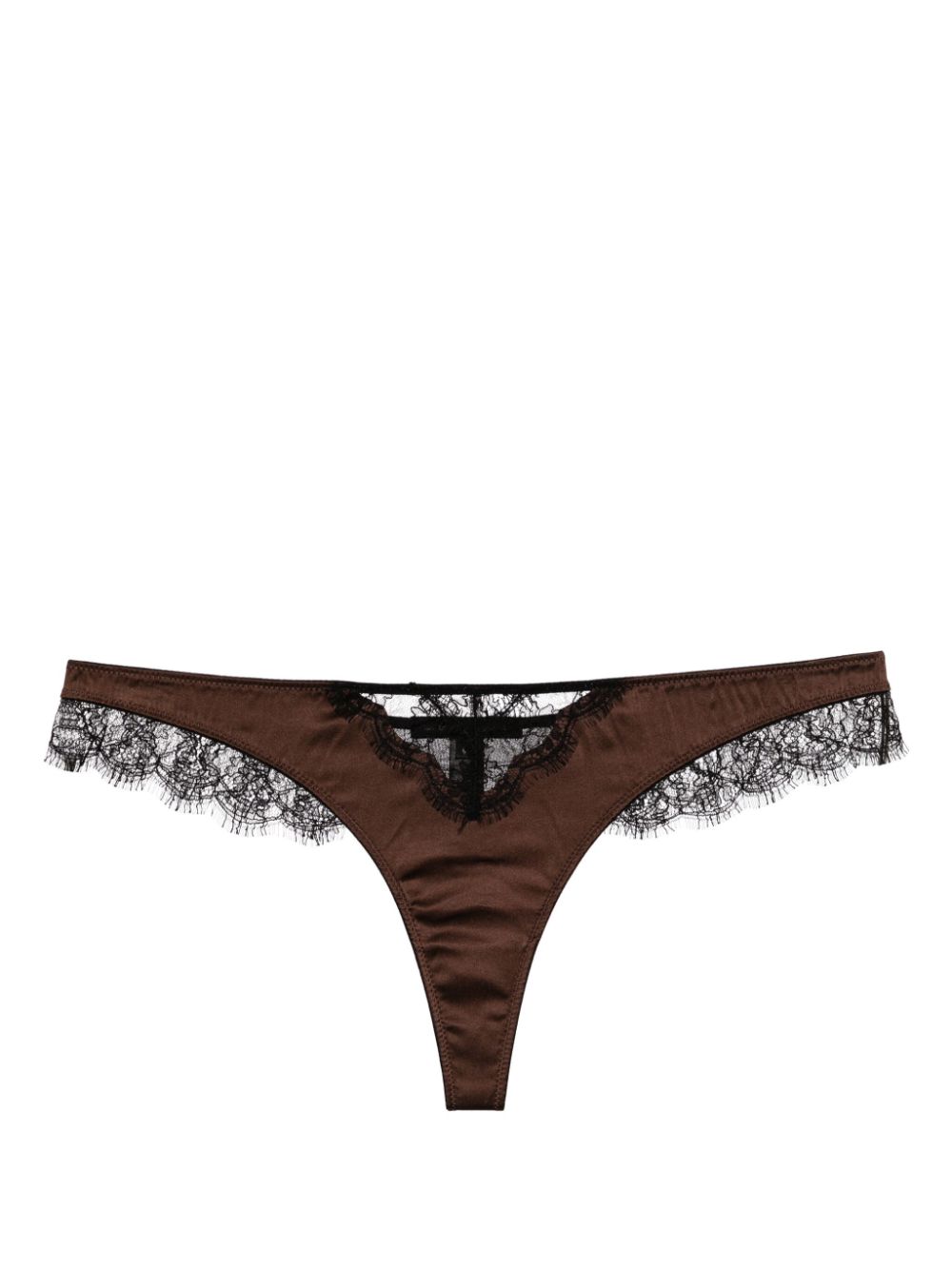 Lace Inset silk thong - Blue