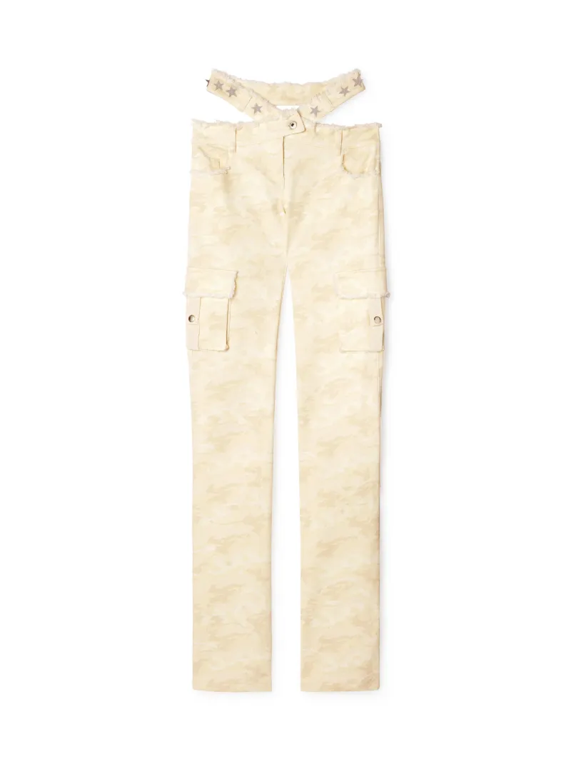 Cream Camo Cross-over Belt Pants - Female Pants Cream