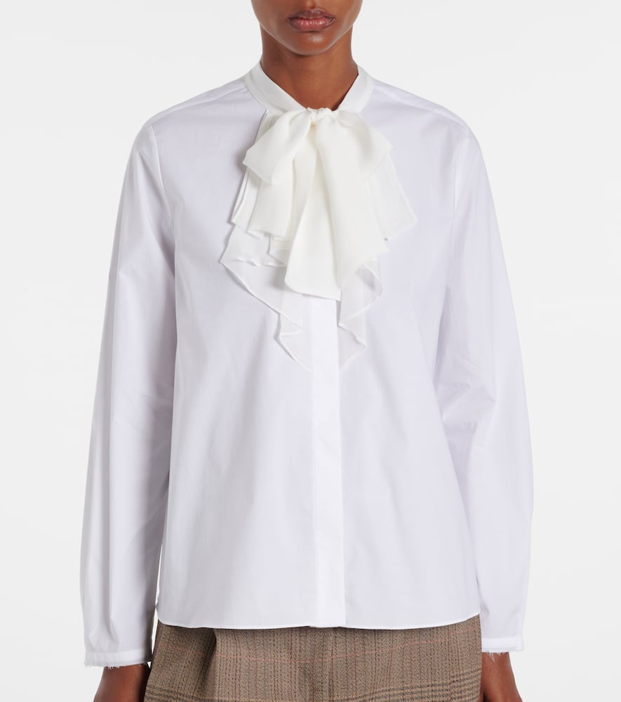 Pure Power bow-detail cotton-blend poplin shirt