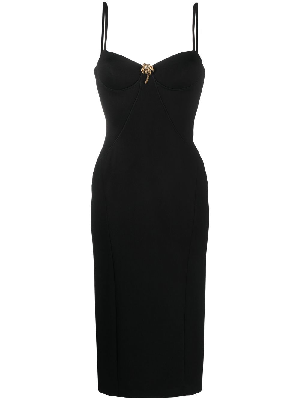 Brooch-detail midi dress - Black