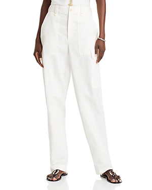 Tapered-leg cotton-linen blend trousers