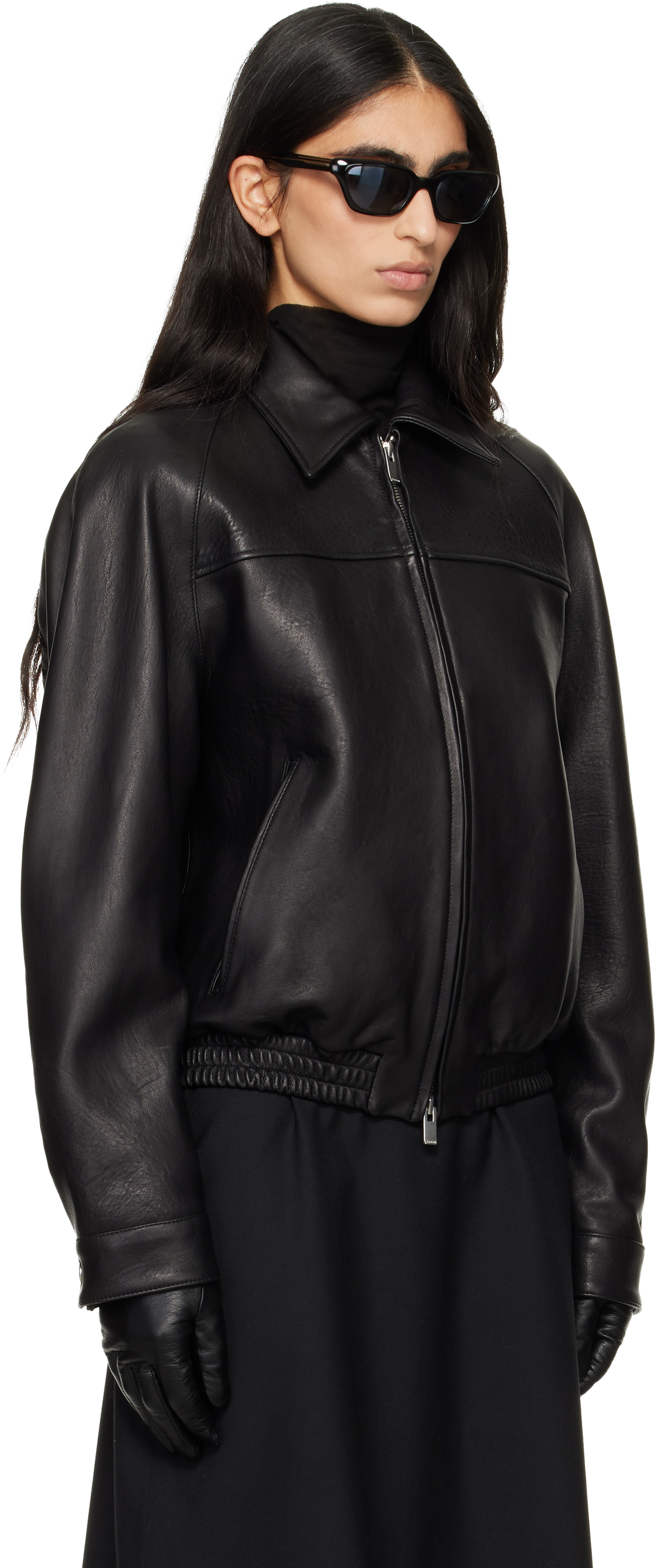 Black Vintage Lamb Leather Bomber Jacket