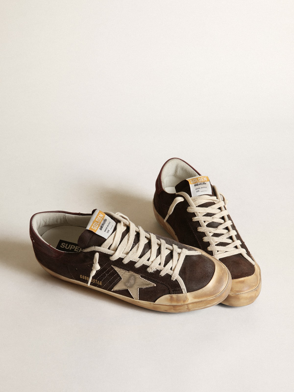Golden Goose - Men's Super-star Penstar In Brown Suede With A Platinum Star, Man