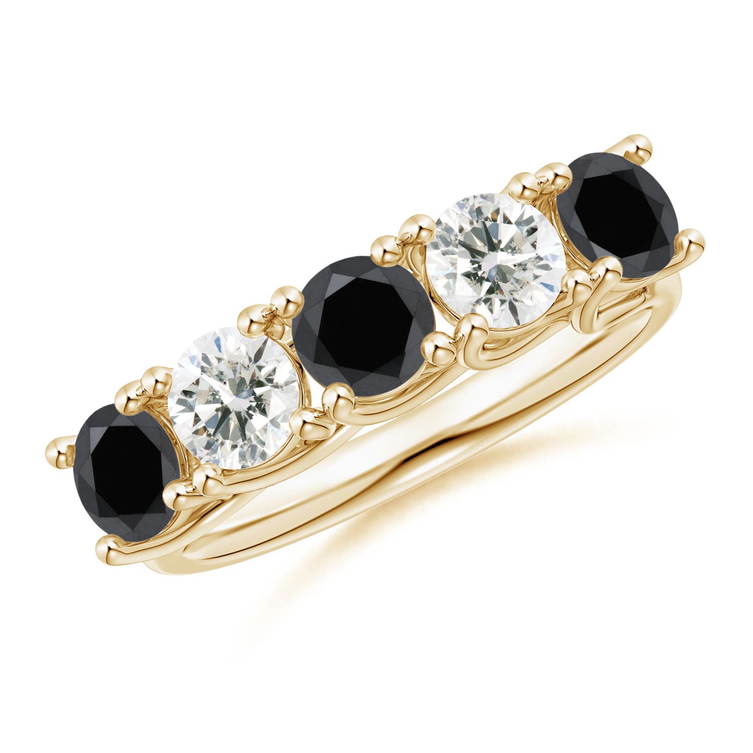 Angara 1.5 Carats Half Eternity Five Stone Enhanced Black and White Diamond Wedding Ring in 14K Yellow Gold