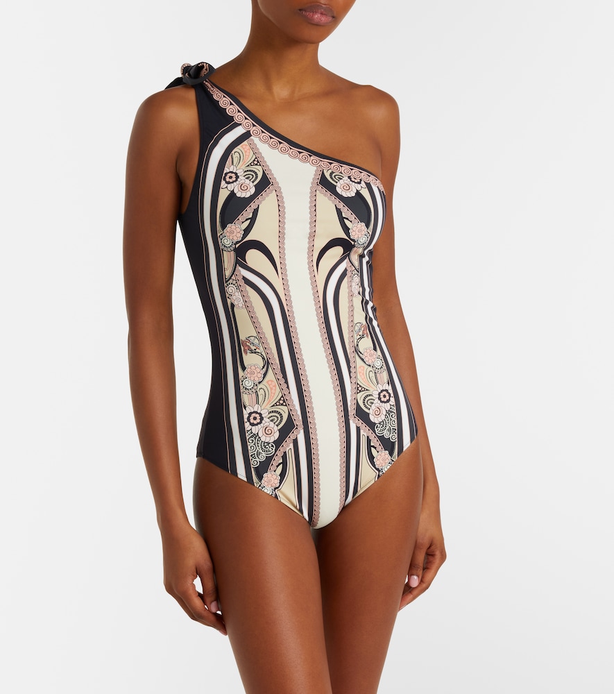 Goddess printed one-shoulder swimsuit
