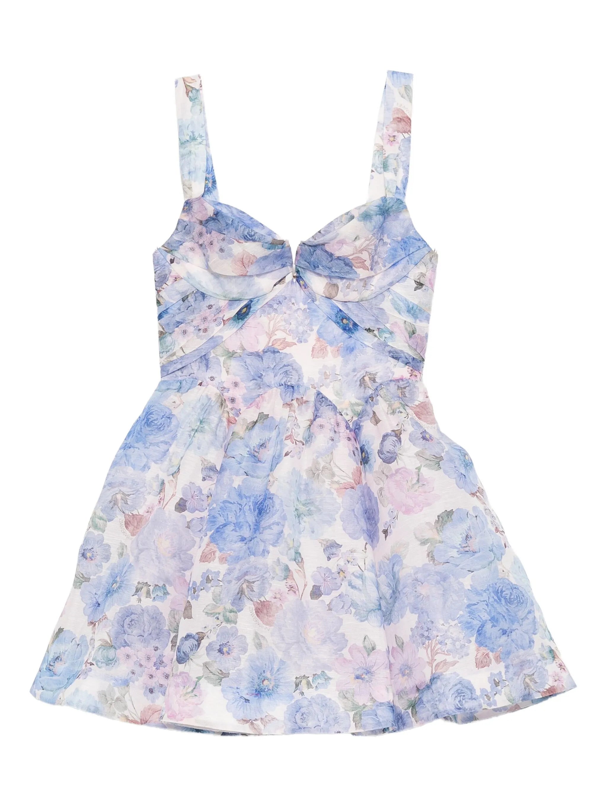 Silk & Linen Blend Keyhole Neck Mini Dress with Tulle Underlay