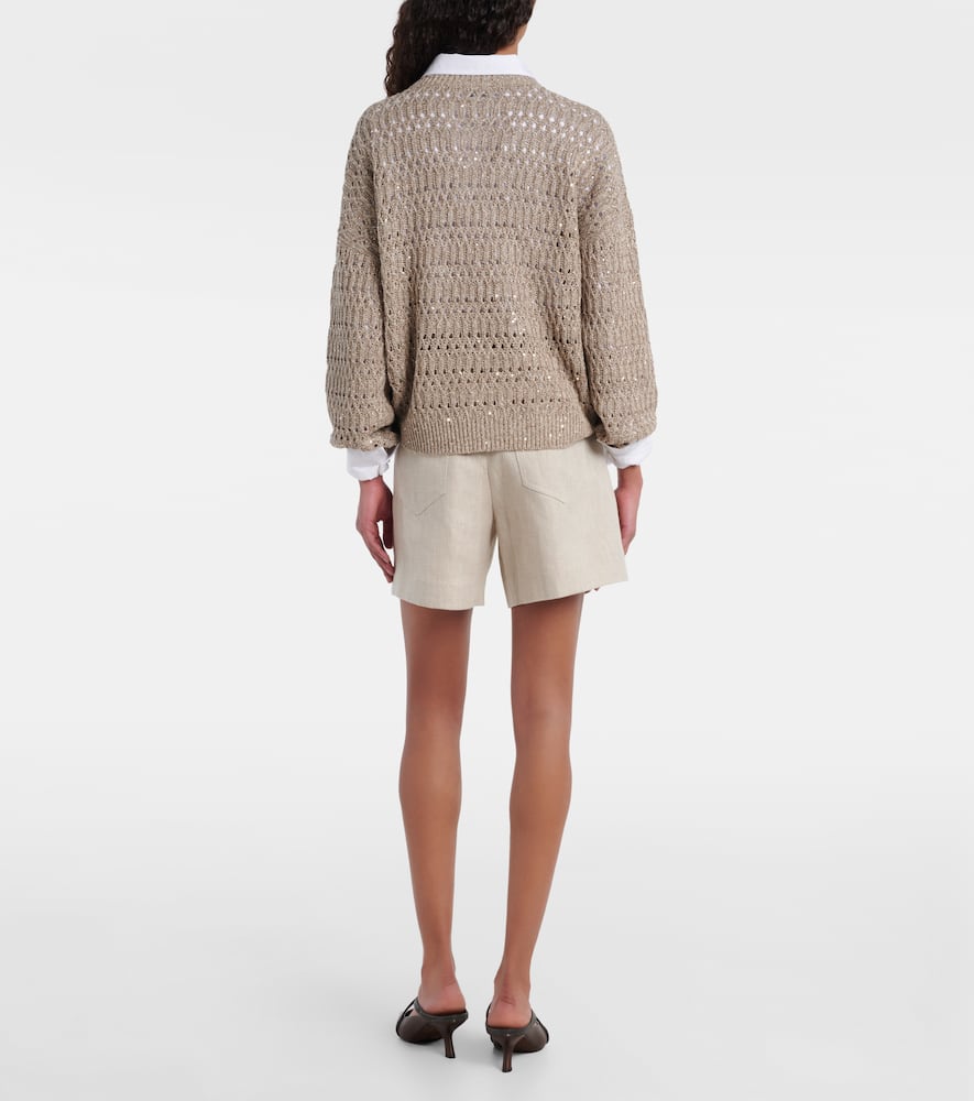 Mid-rise linen and cotton Bermuda shorts