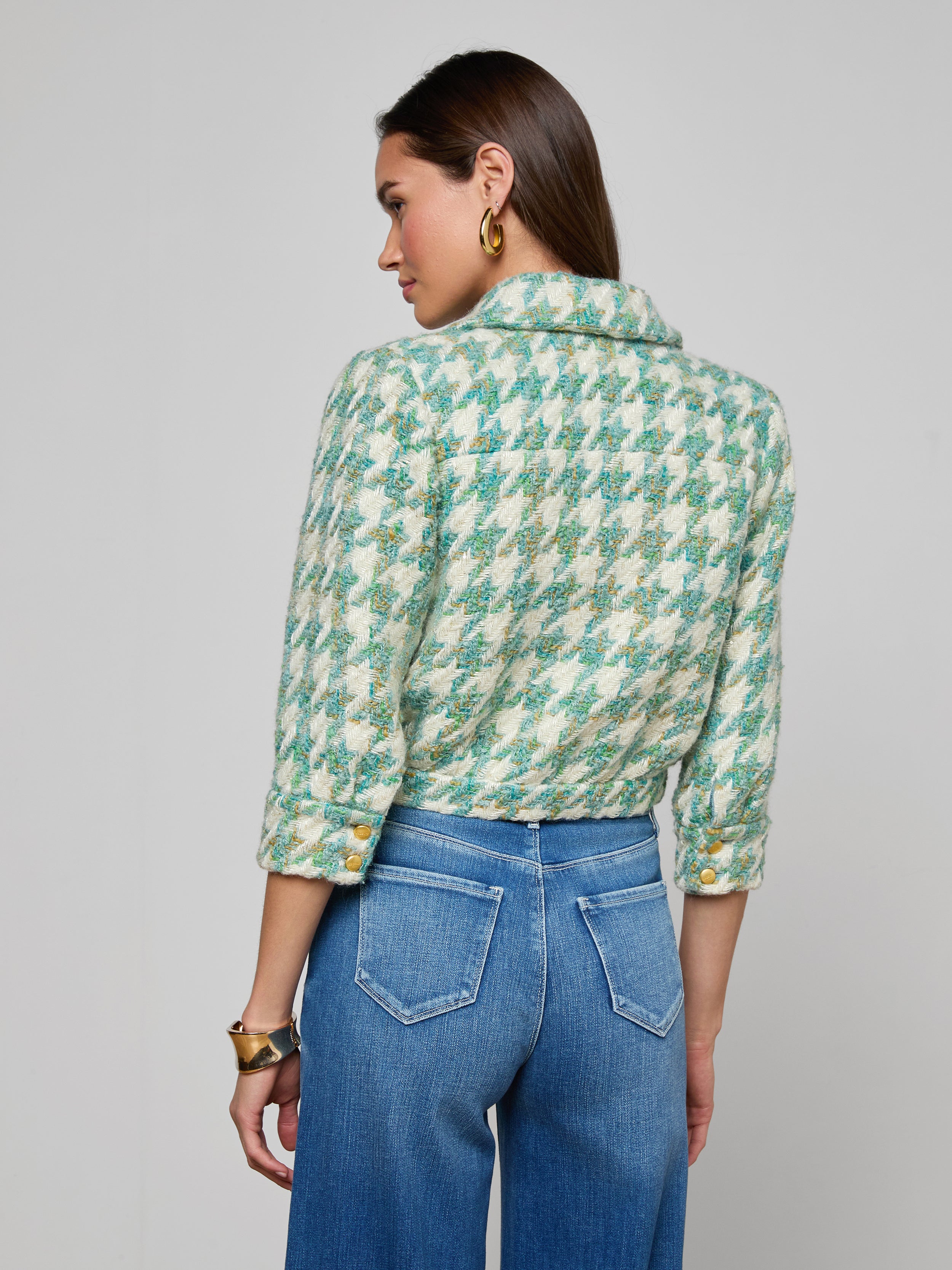Jia Houndstooth Tweed Jacket In Dusty Jade Multi Houndstooth