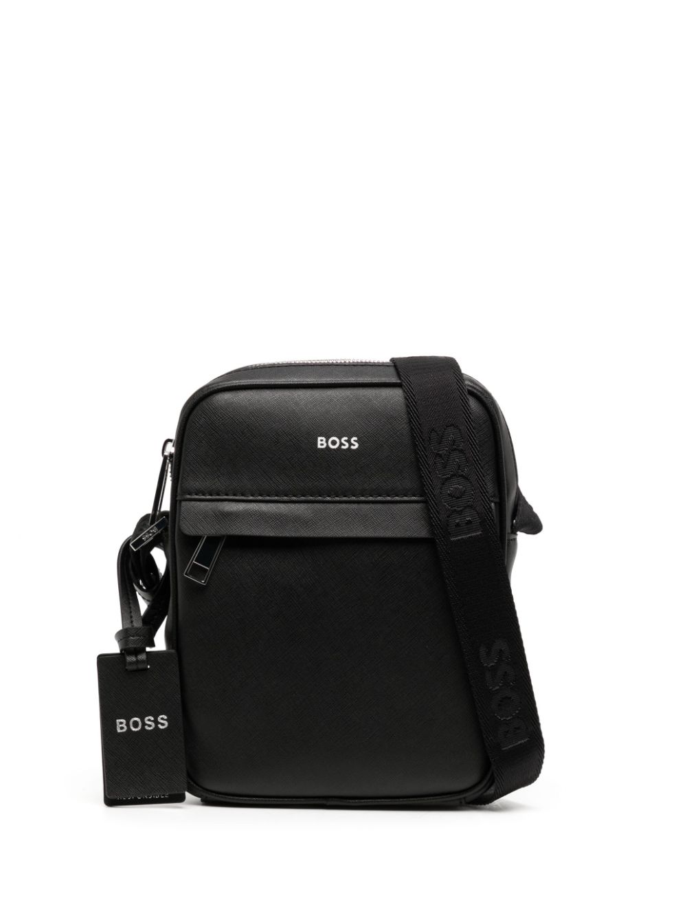 Logo-print leather messenger bag - Black