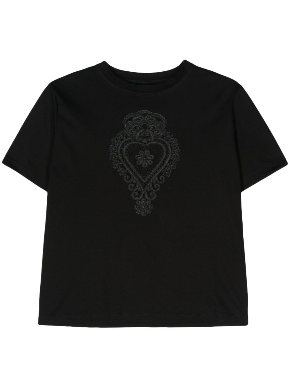 Corded-lace-detailing cotton T-shirt - Black