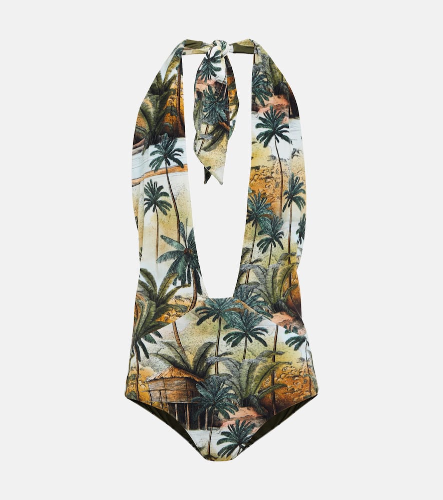 Hidden Paradise printed halterneck swimsuit