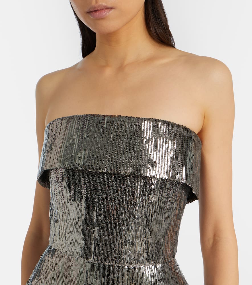 Sequined strapless bustier gown