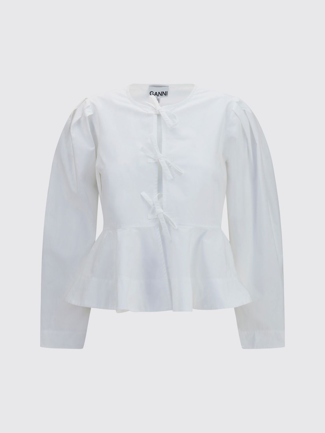 Cropped Cotton Jacket with Ruched Shoulders and Tie Fastening