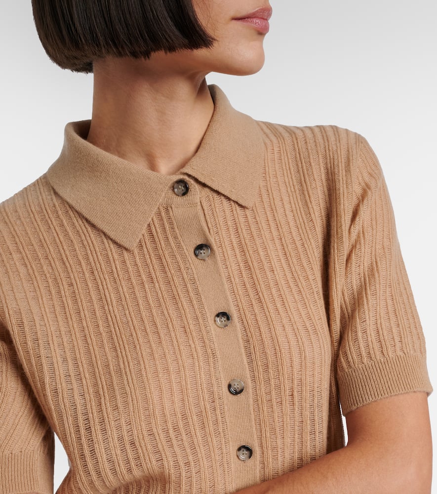 Ribbed-knit cashmere polo shirt
