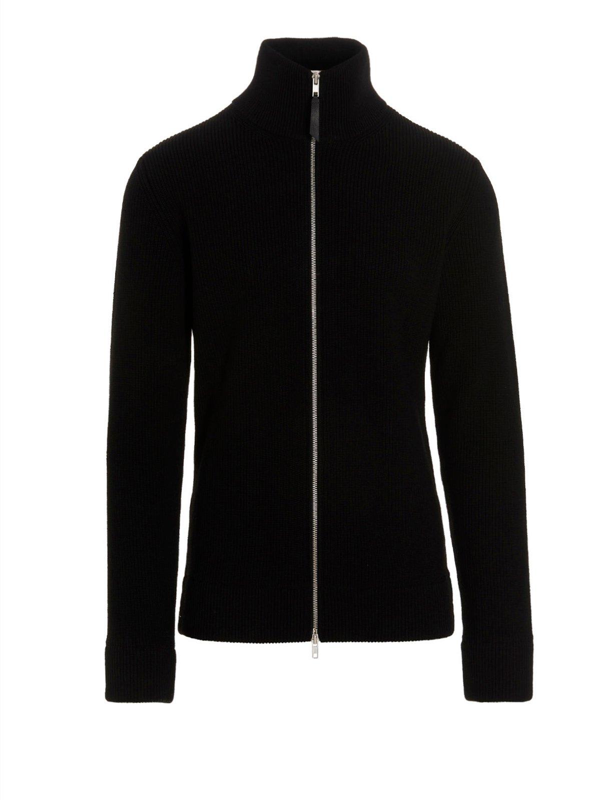 Ribbed-knit zip-up cardigan