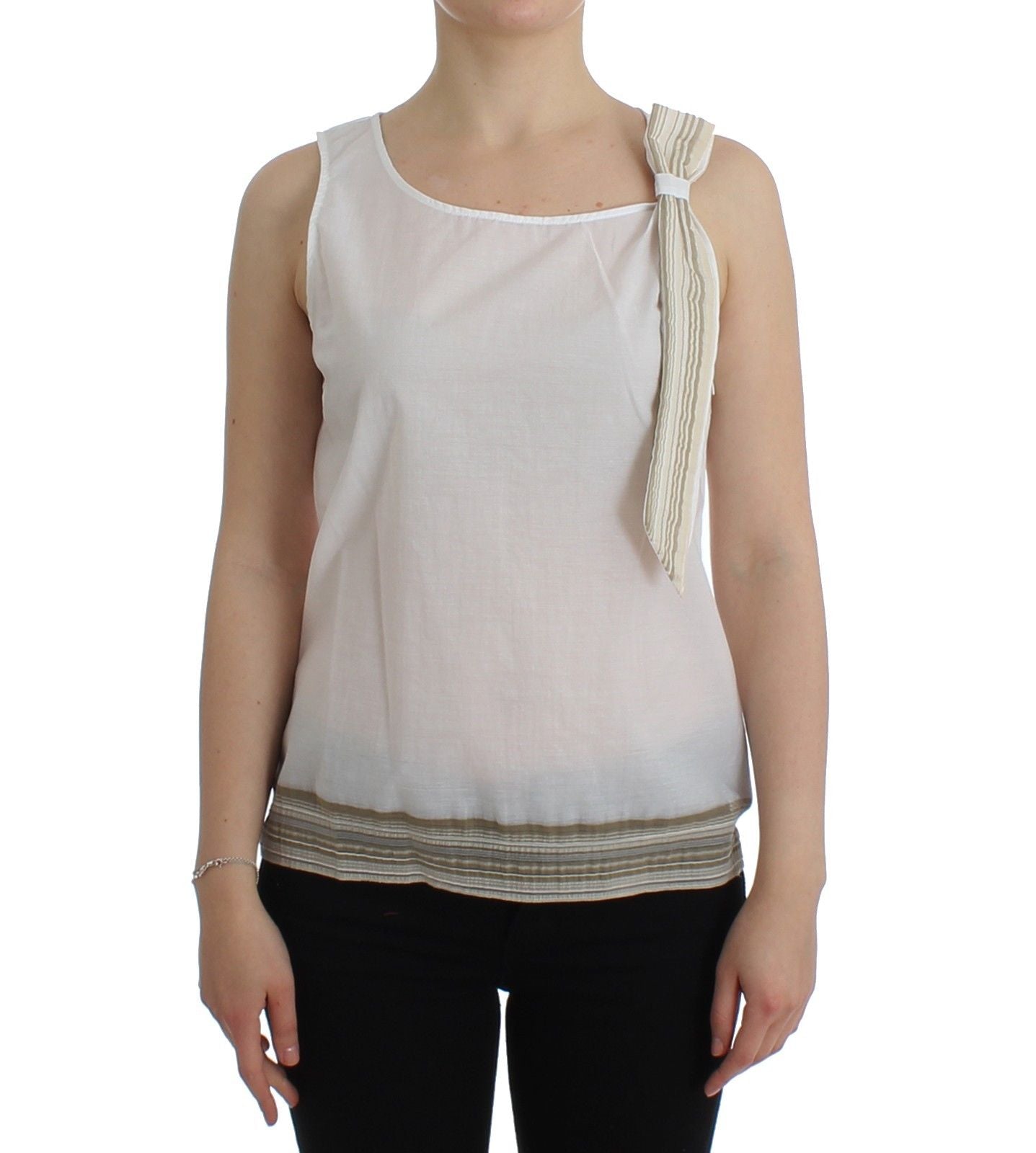 Bow-Detailed Cotton-Blend Tank Top — White