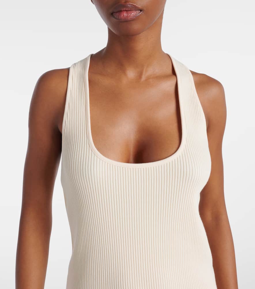 Ribbed-knit cotton blend top