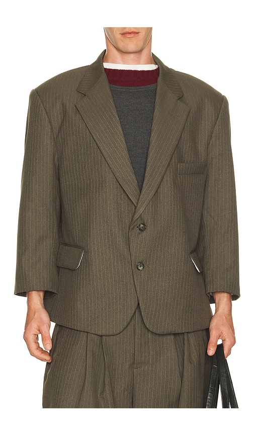 Art Community Japanese Wool Blazer in Grey Pinstripe - Grey. L/XL also in
