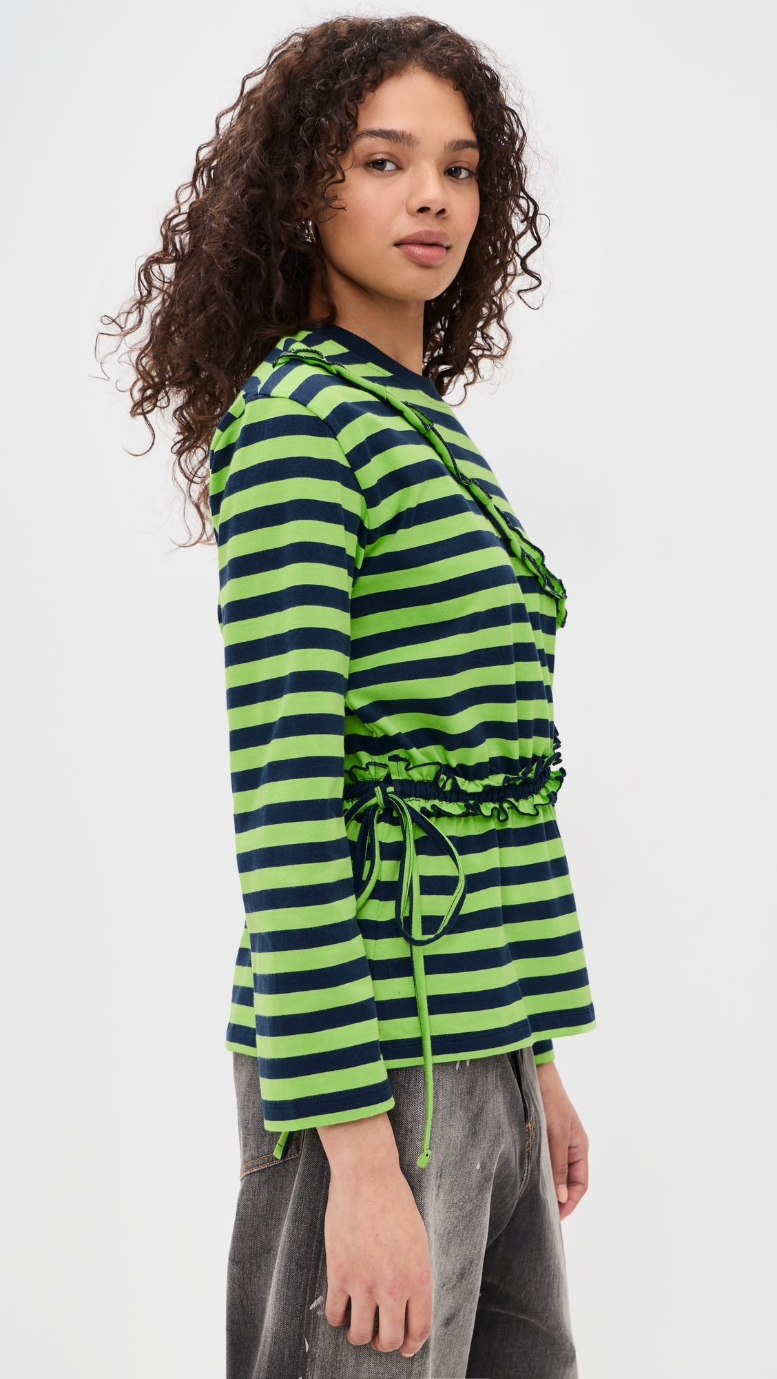 Prudie Ruffle Long Sleeve Tee Lime