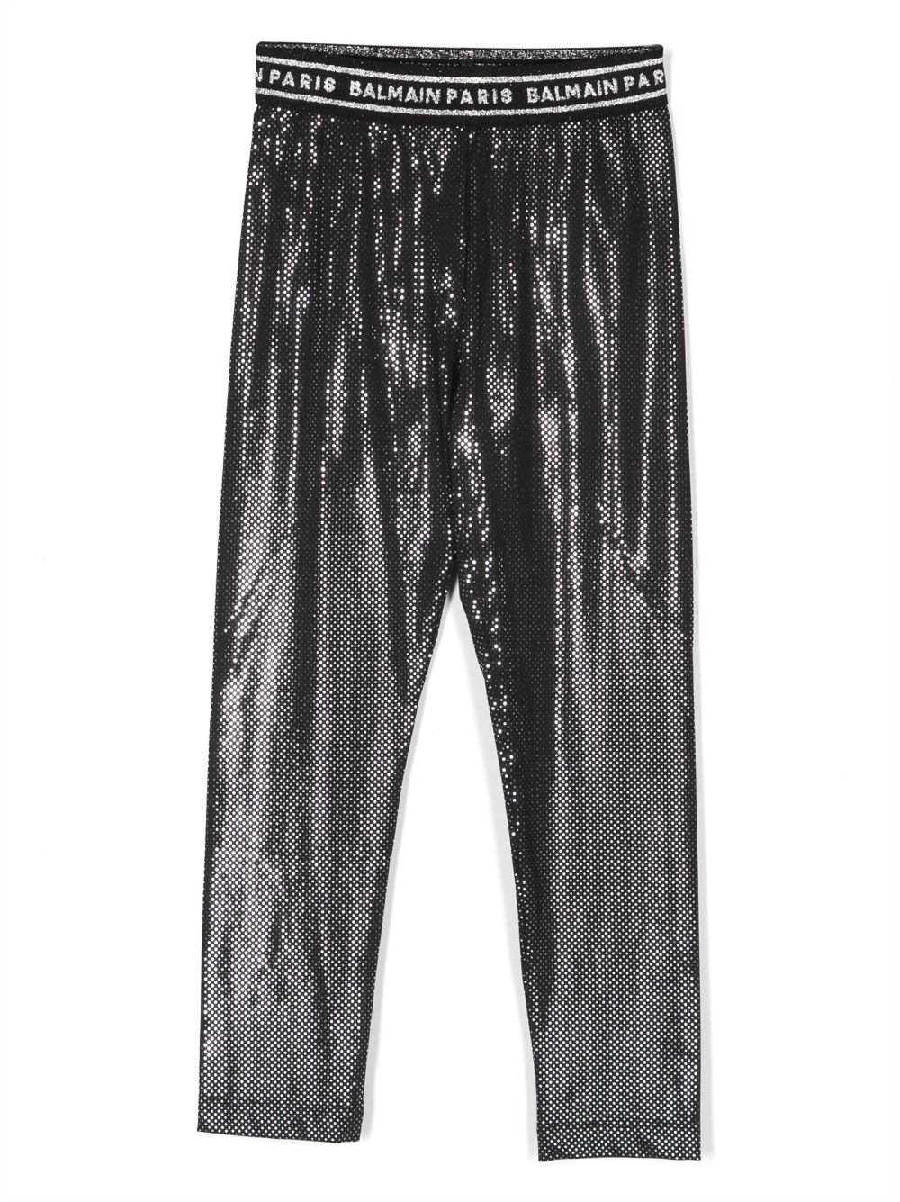 Metallic-effect logo-waistband leggings - Black