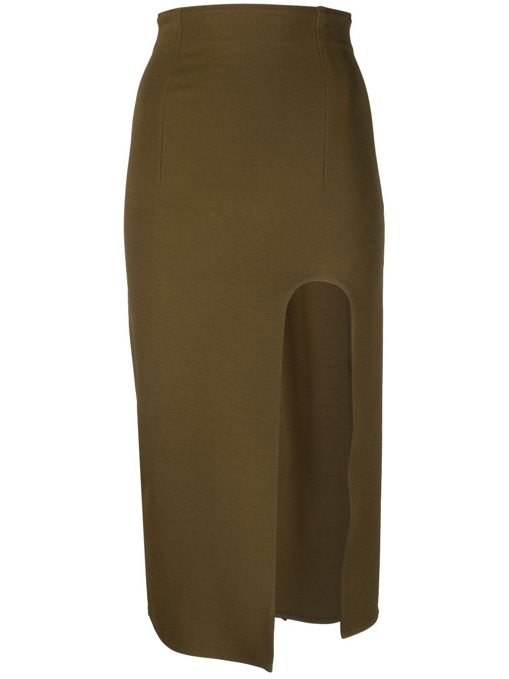 Front-split knitted midi skirt - Green