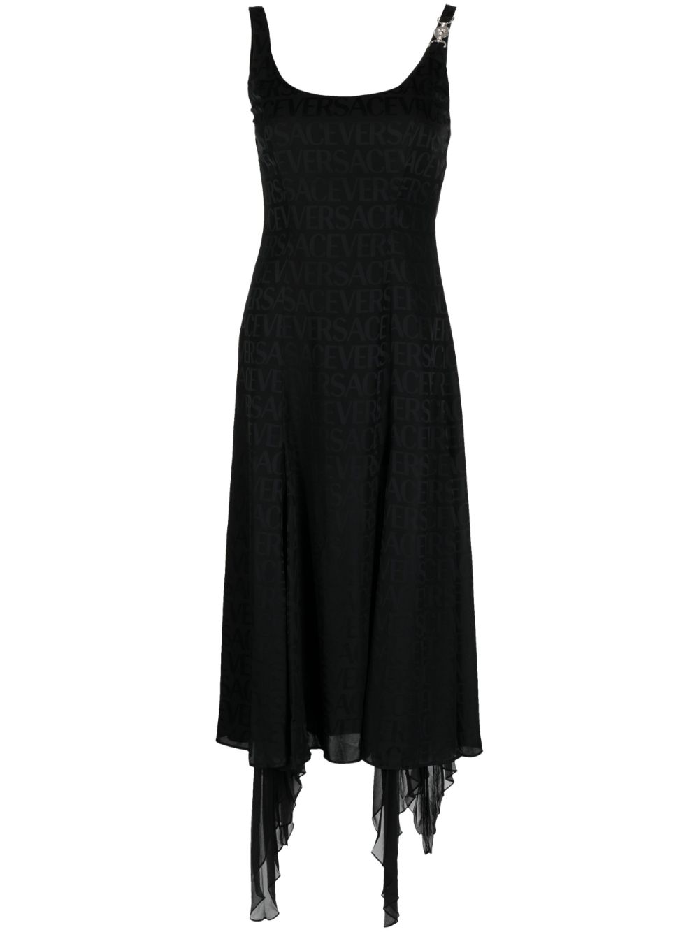 Logo-jacquard ruffle-detail dress - Black