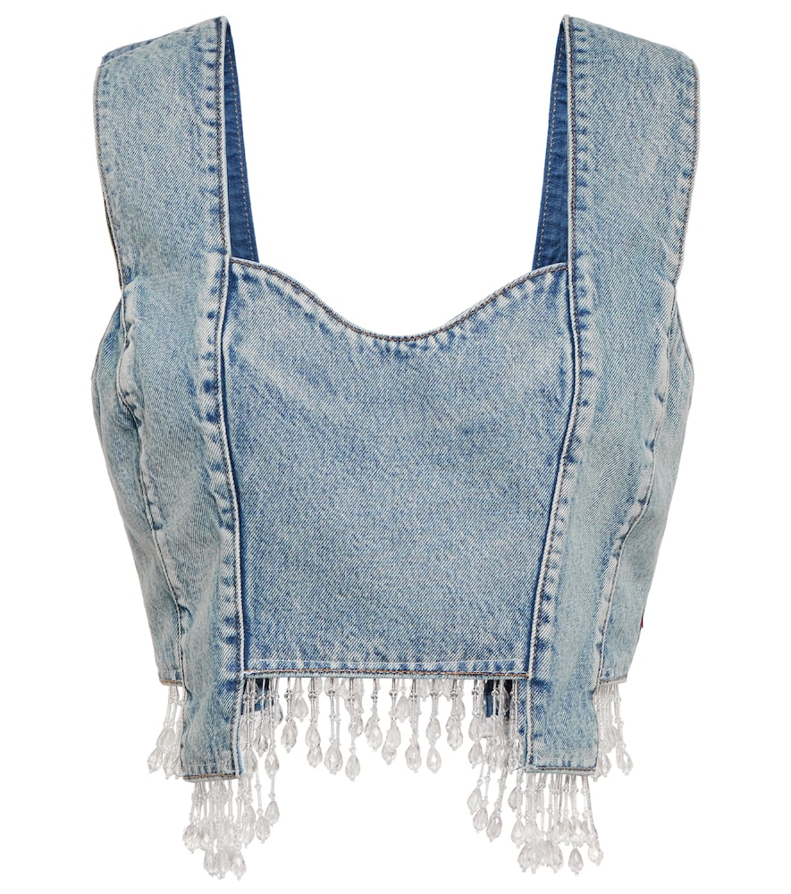 Embellished denim crop top