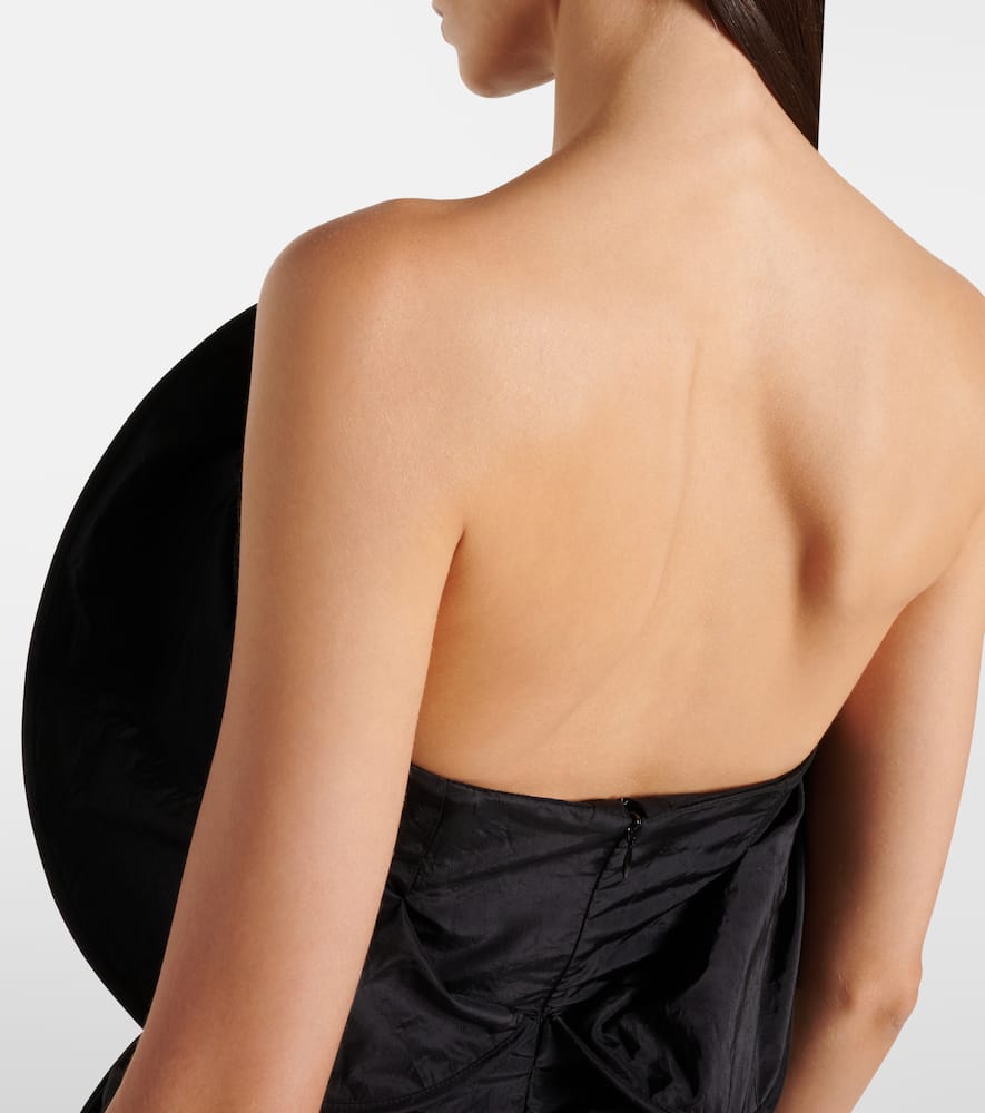 Floral-appliqué silk taffeta gown